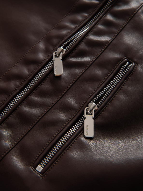 Ombre Clothing Temno rjava moška usnjena jakna Ombre Clothing