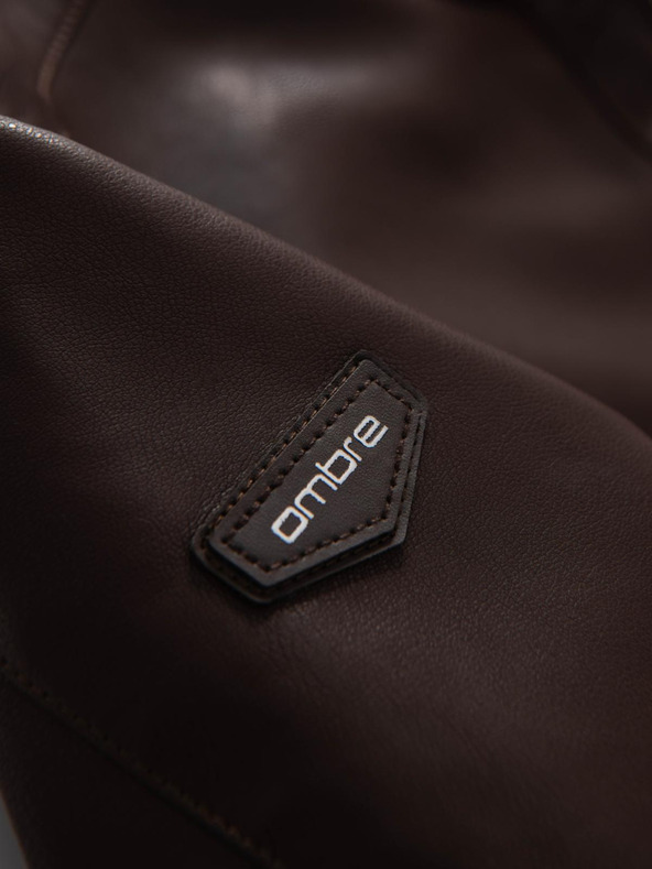 Ombre Clothing Temno rjava moška usnjena jakna Ombre Clothing