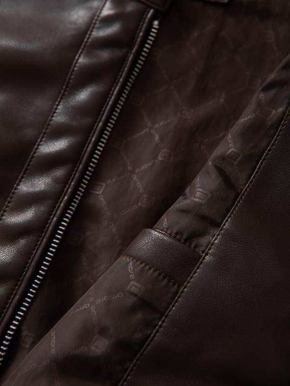 Ombre Clothing Temno rjava moška usnjena jakna Ombre Clothing