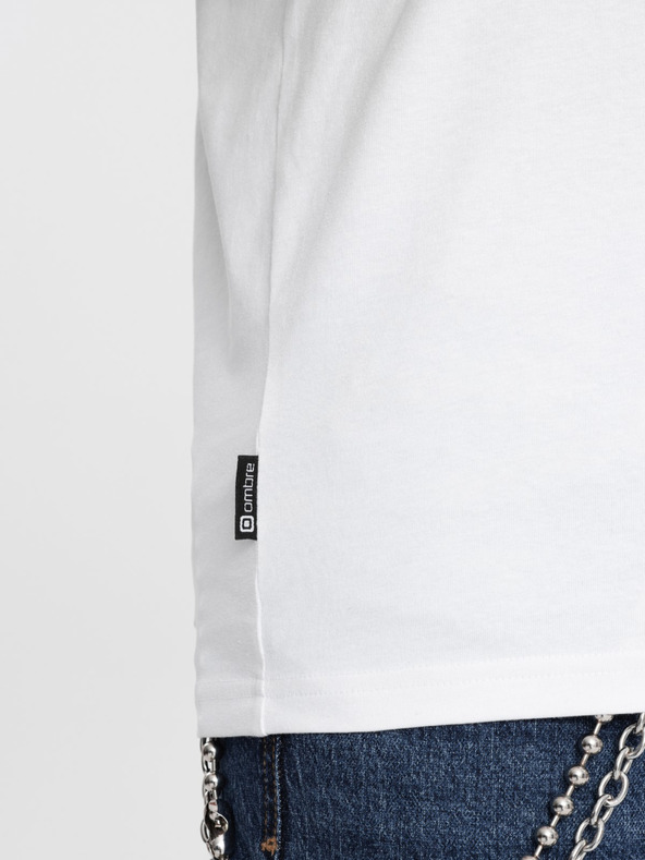 Ombre Clothing Bela moška majica z V-izrezom Ombre Clothing