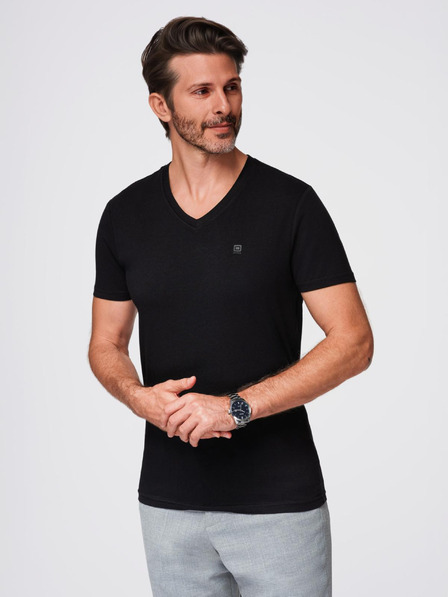 Ombre Clothing Črna moška majica z v-izrezom Ombre Clothing