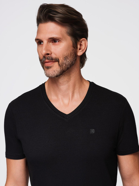 Ombre Clothing Črna moška majica z v-izrezom Ombre Clothing