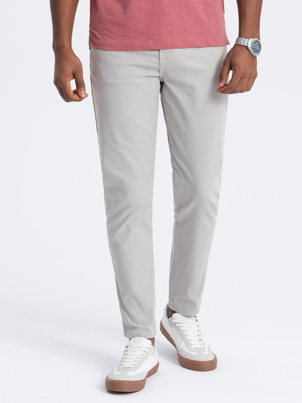 Ombre Clothing Svetlo sive moške hlače Chino Ombre Oblačila