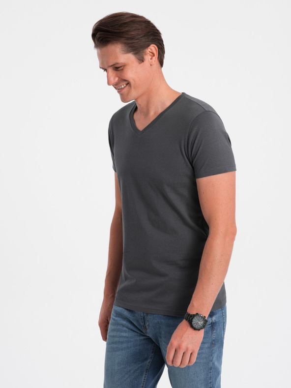 Ombre Clothing Temno siva moška osnovna majica z v-izrezom Ombre Clothing