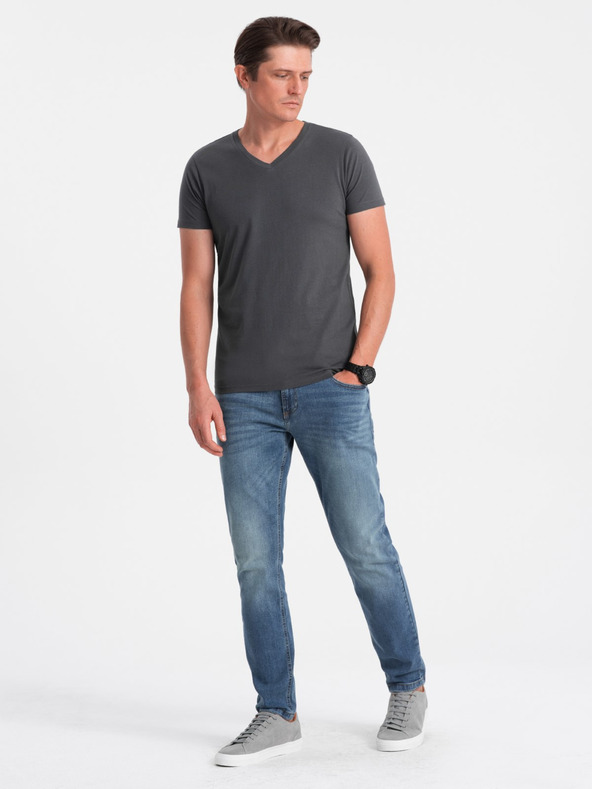 Ombre Clothing Temno siva moška osnovna majica z v-izrezom Ombre Clothing