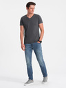 Ombre Clothing Temno siva moška osnovna majica z v-izrezom Ombre Clothing