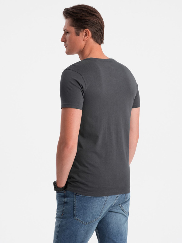 Ombre Clothing Temno siva moška osnovna majica z v-izrezom Ombre Clothing