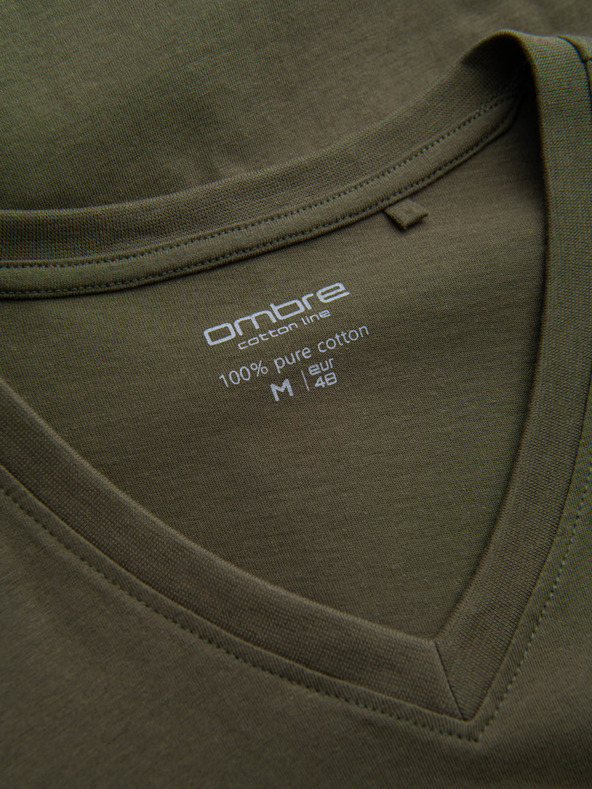 Ombre Clothing Kaki moška osnovna majica z v-izrezom Ombre Clothing