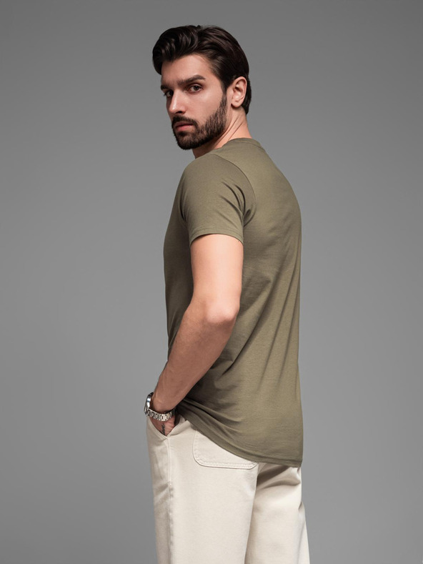 Ombre Clothing Kaki moška osnovna majica z v-izrezom Ombre Clothing