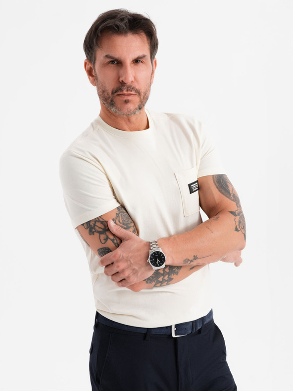 Ombre Clothing Kremasta moška majica z žepom Ombre Clothing
