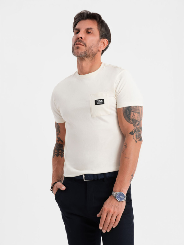 Ombre Clothing Kremasta moška majica z žepom Ombre Clothing