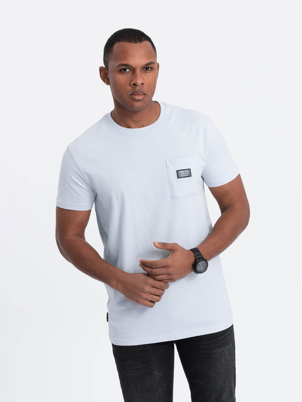 Ombre Clothing Svetlo modra moška majica z žepom Ombre oblačila