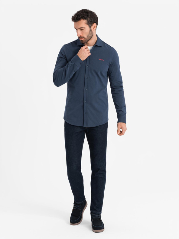 Ombre Clothing Modra moška srajca iz jerseya Ombre Clothing