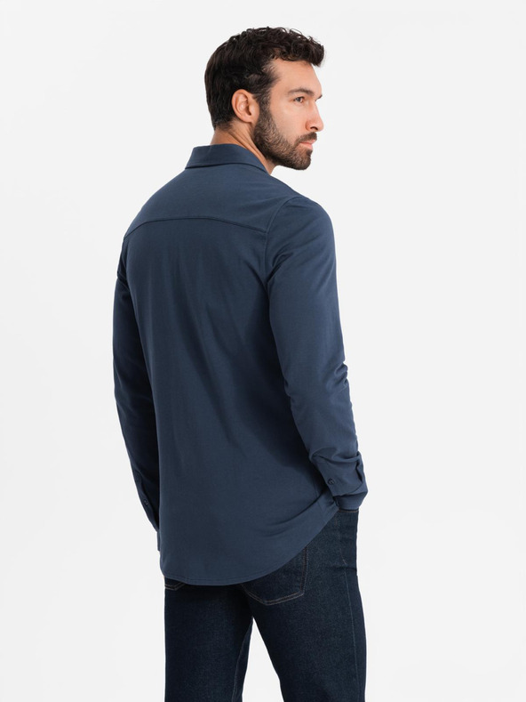 Ombre Clothing Modra moška srajca iz jerseya Ombre Clothing