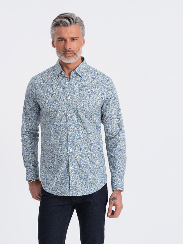 Ombre Clothing Modra moška srajca z vzorcem Ombre Clothing