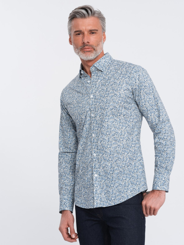 Ombre Clothing Modra moška srajca z vzorcem Ombre Clothing