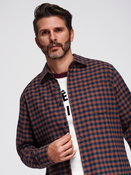 Ombre Clothing Temno modra moška karirasta flanelna srajca Ombre Clothing