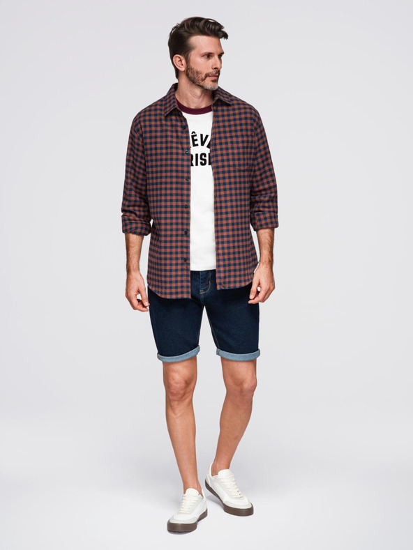 Ombre Clothing Temno modra moška karirasta flanelna srajca Ombre Clothing