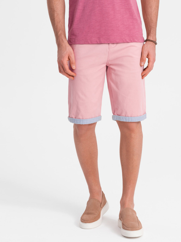Ombre Clothing Rožnate moške hlače chino z robom iz džinsa Ombre oblačila