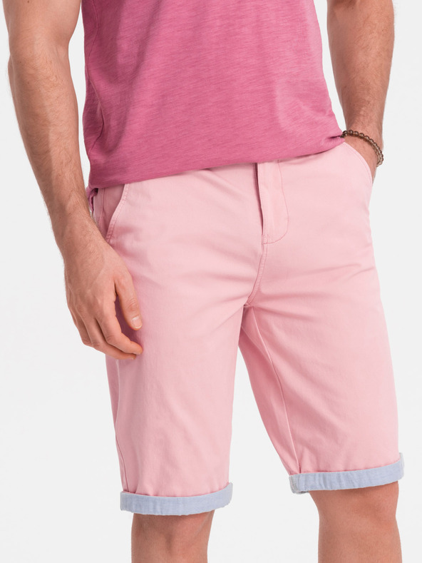 Ombre Clothing Rožnate moške hlače chino z robom iz džinsa Ombre oblačila