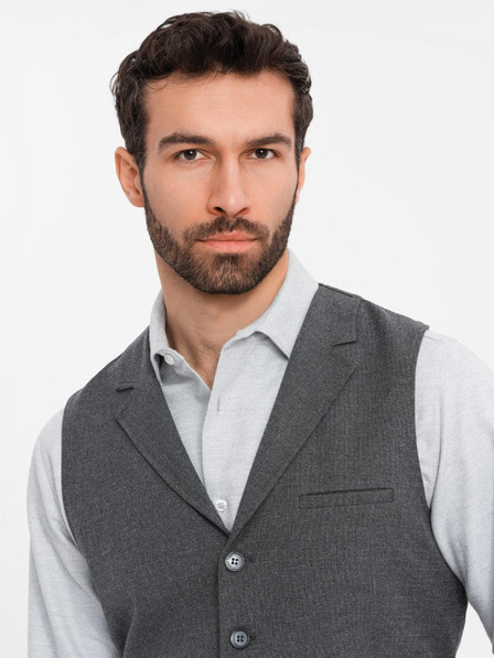 Ombre Clothing Temno siv moški telovnik z ovratnikom Ombre Clothing