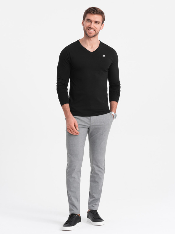 Ombre Clothing Črna moška majica z v-izrezom Ombre Clothing
