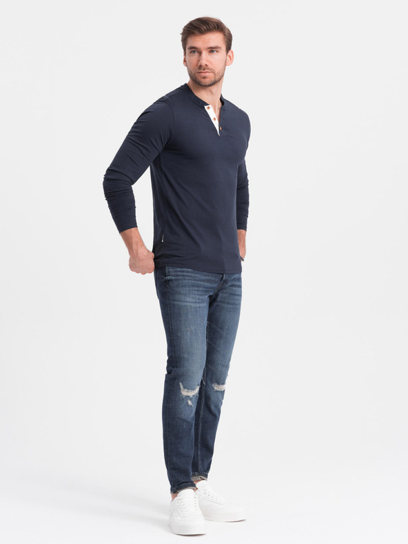 Ombre Clothing Temno modra moška srajca z gumbi Ombre Clothing HENLEY