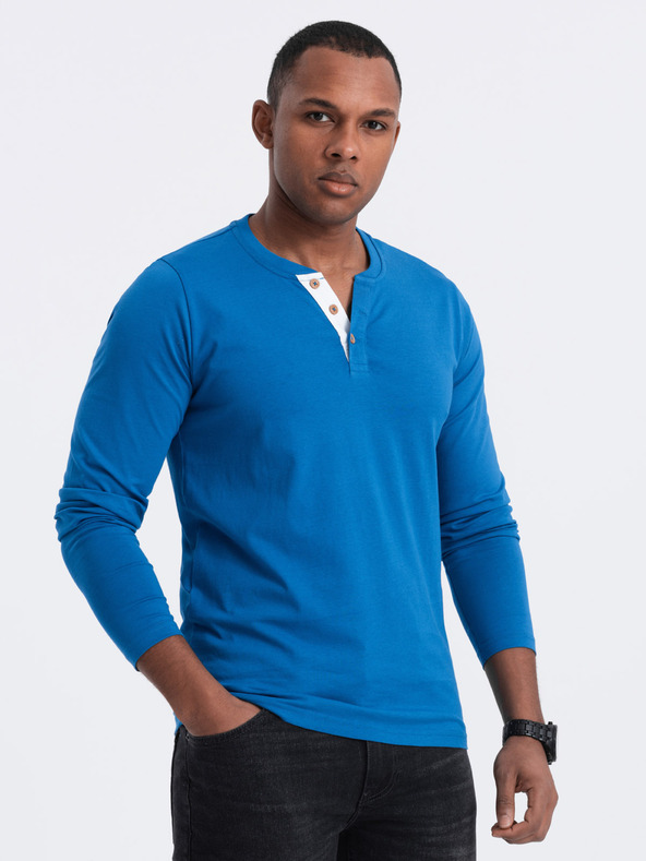 Ombre Clothing Modra moška srajca z gumbi Ombre Clothing HENLEY