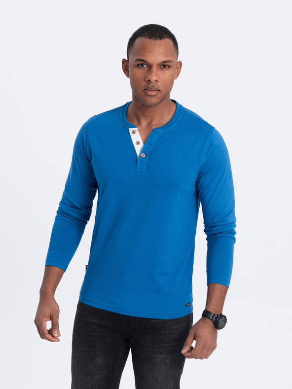 Ombre Clothing Modra moška srajca z gumbi Ombre Clothing HENLEY