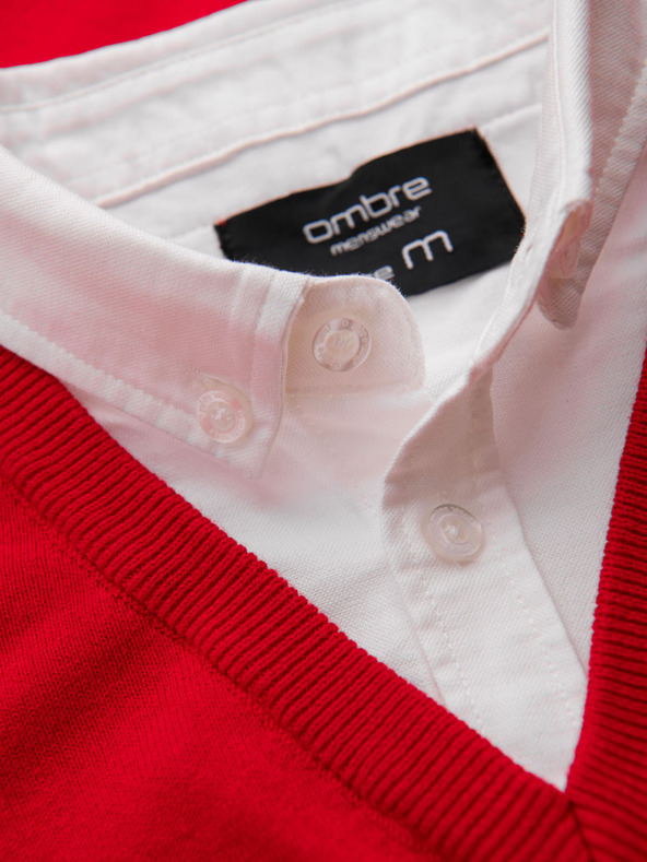 Ombre Clothing Rdeča moška majica z ovratnikom Ombre oblačila