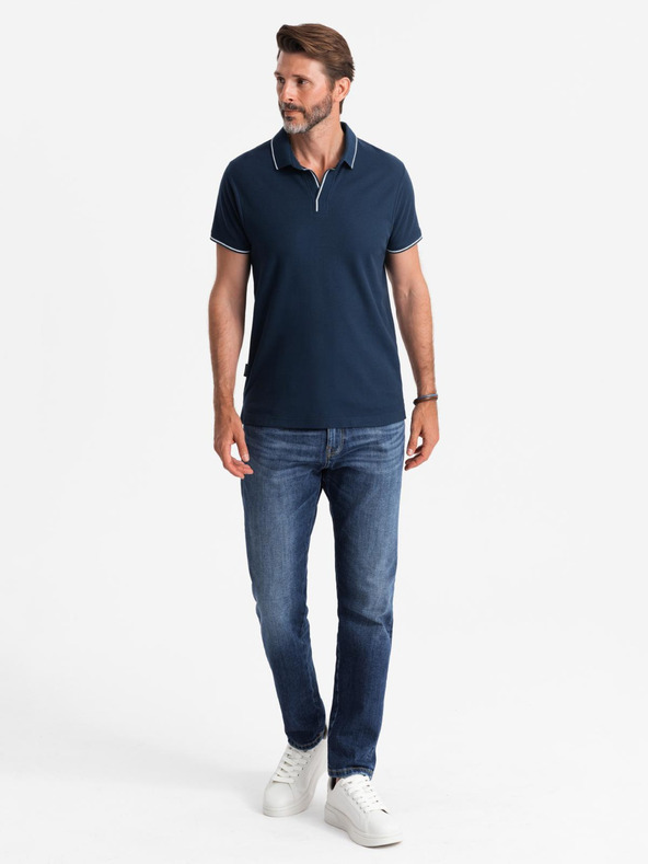 Ombre Clothing Temno modra moška polo majica brez gumbov Ombre Clothing