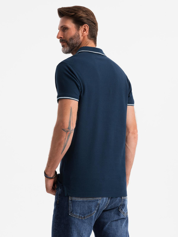 Ombre Clothing Temno modra moška polo majica brez gumbov Ombre Clothing