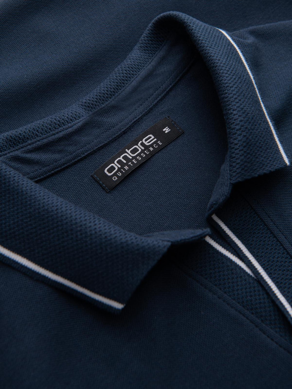 Ombre Clothing Temno modra moška polo majica brez gumbov Ombre Clothing