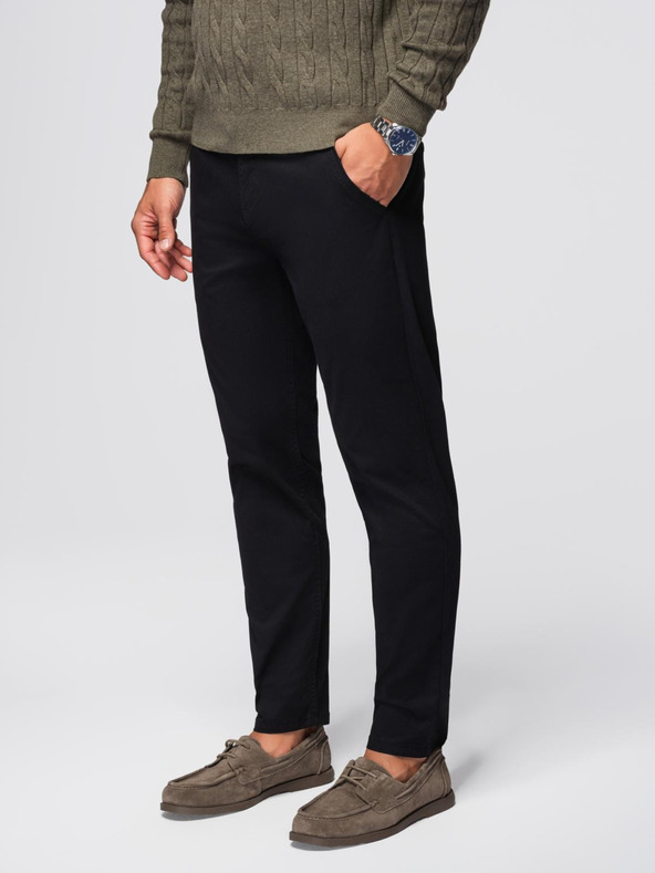 Ombre Clothing Črne moške hlače chino z okrasnim pasom Ombre Clothing