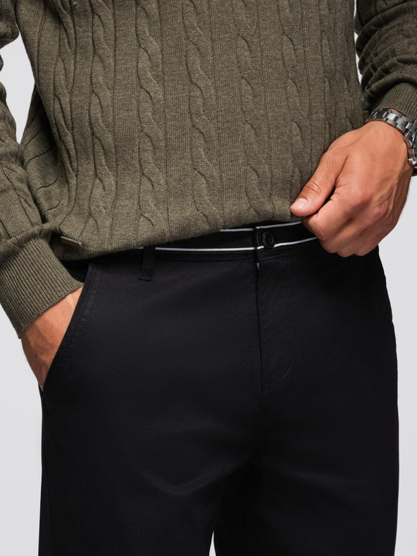 Ombre Clothing Črne moške hlače chino z okrasnim pasom Ombre Clothing