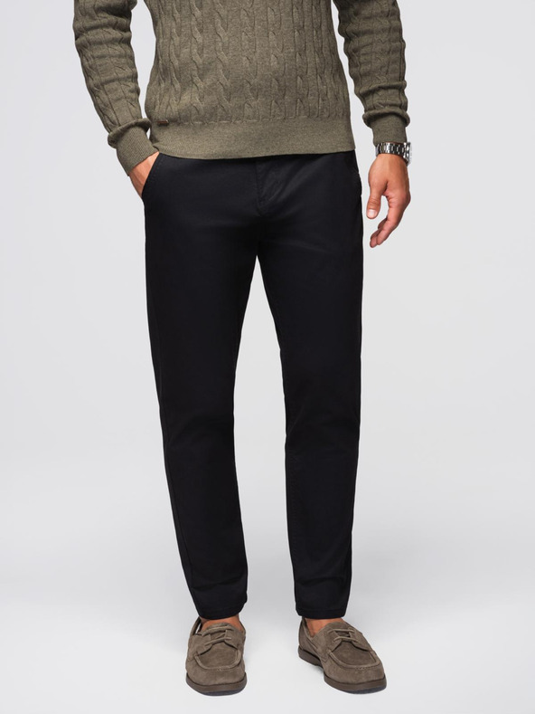 Ombre Clothing Črne moške hlače chino z okrasnim pasom Ombre Clothing