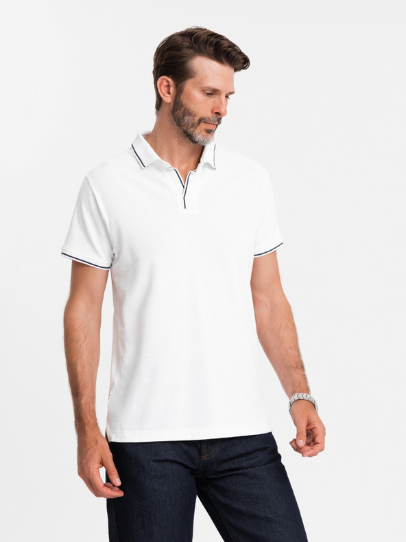 Ombre Clothing Bela moška polo majica brez gumbov Ombre Clothing