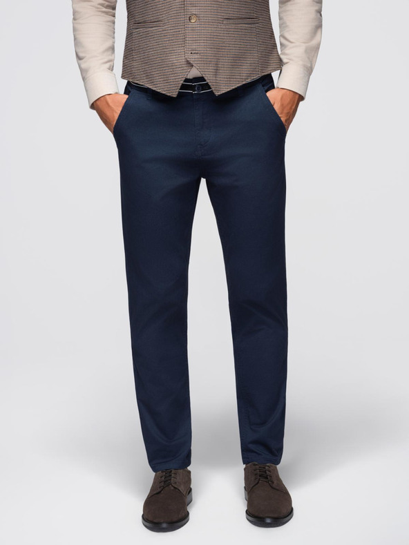 Ombre Clothing Temno modre moške hlače chino z okrasnim pasom Ombre Clothing