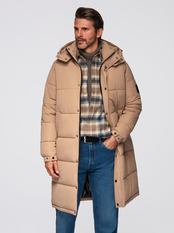 Ombre Clothing Moška prešita dolga jakna parka s snemljivo kapuco Ombre Clothing
