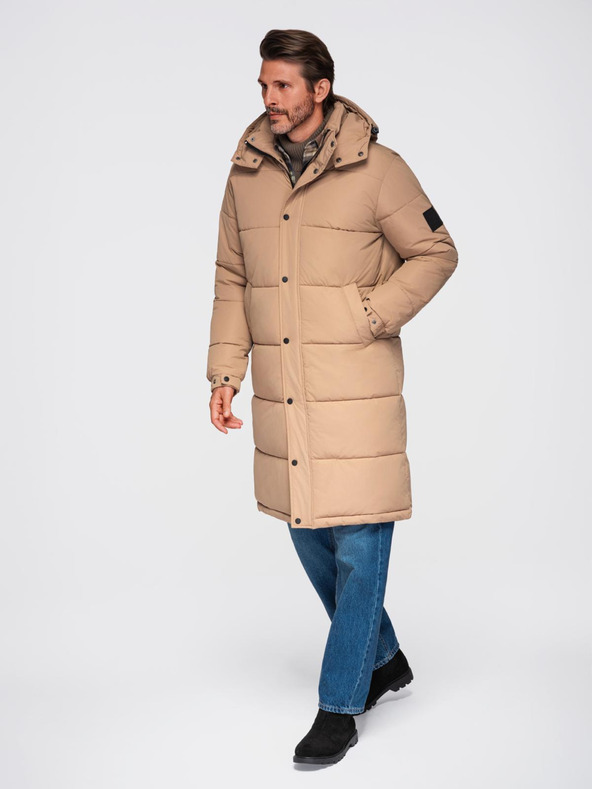 Ombre Clothing Moška prešita dolga jakna parka s snemljivo kapuco Ombre Clothing