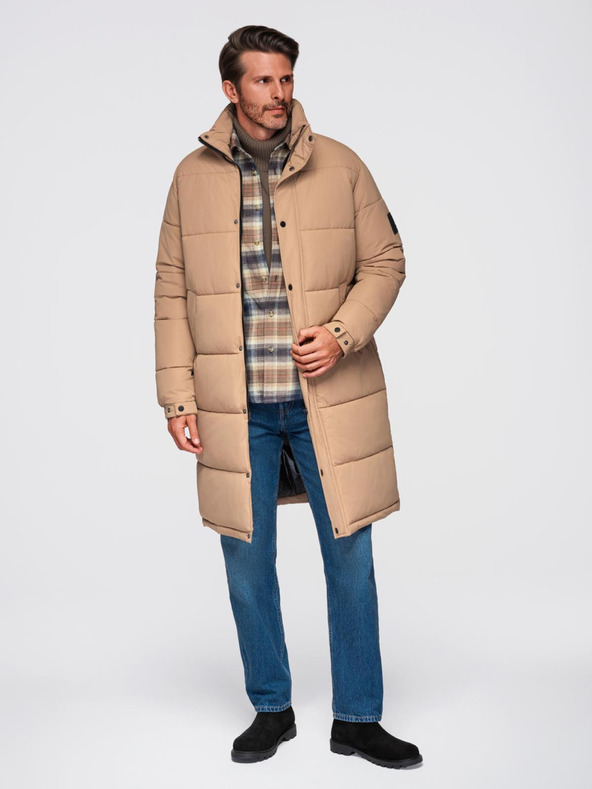 Ombre Clothing Moška prešita dolga jakna parka s snemljivo kapuco Ombre Clothing