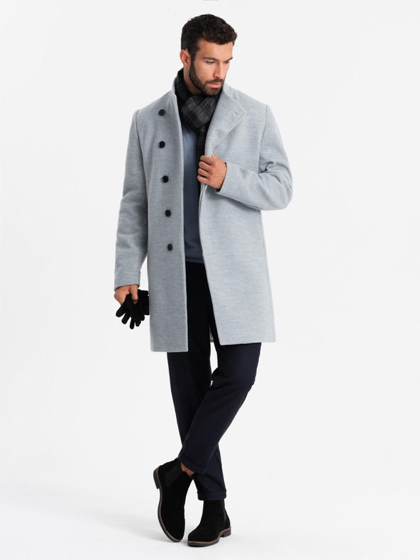 Ombre Clothing Moška jakna parka z visokim ovratnikom in asimetričnim zapenjanjem siva Ombre oblačila