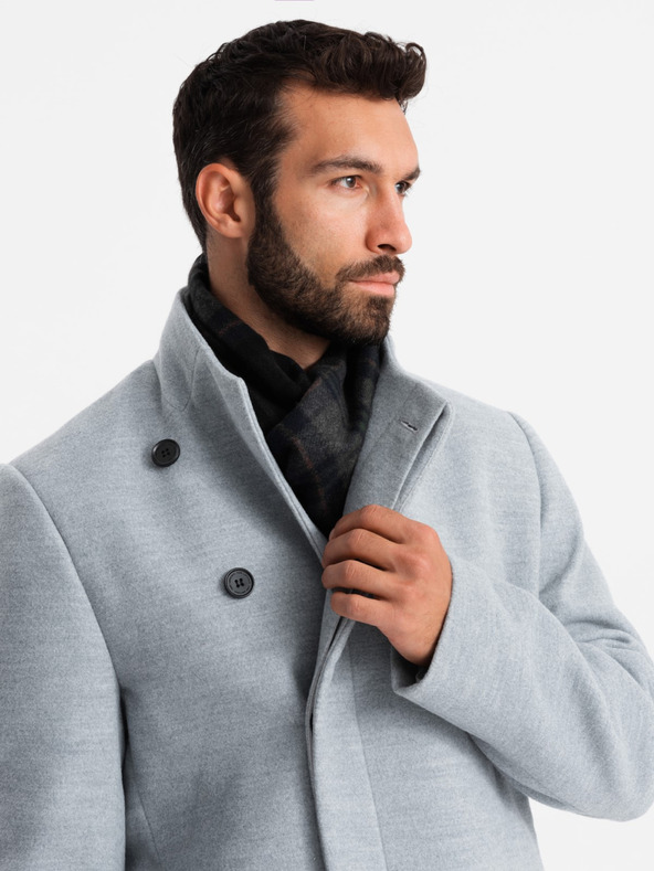 Ombre Clothing Moška jakna parka z visokim ovratnikom in asimetričnim zapenjanjem siva Ombre oblačila
