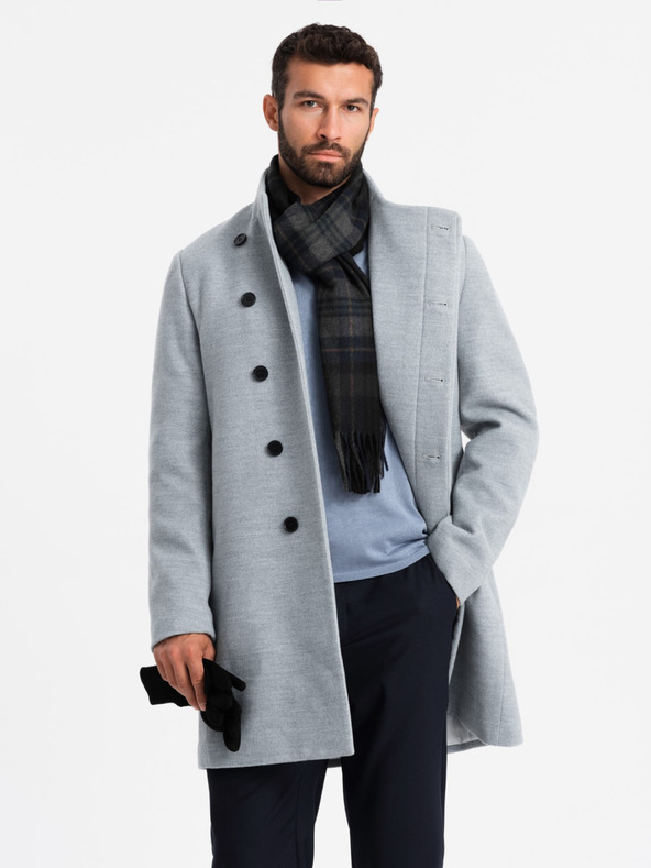 Ombre Clothing Moška jakna parka z visokim ovratnikom in asimetričnim zapenjanjem siva Ombre oblačila