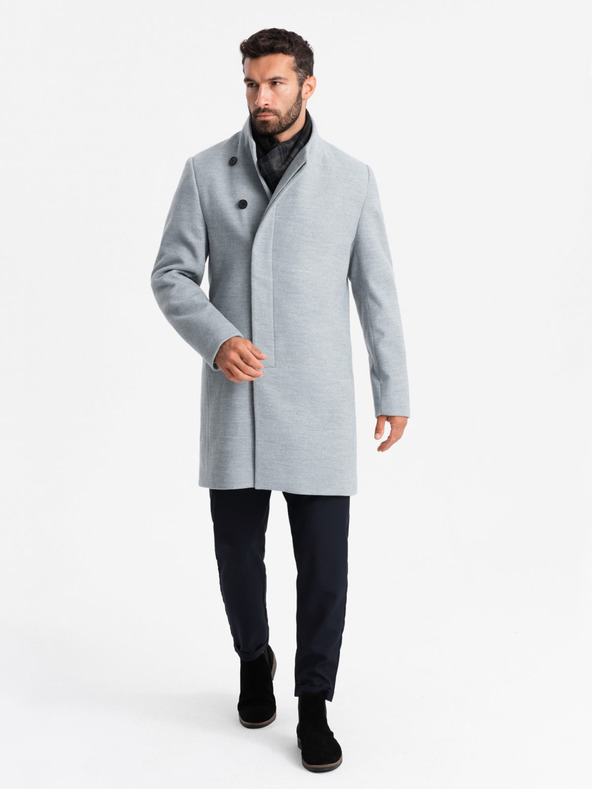 Ombre Clothing Moška jakna parka z visokim ovratnikom in asimetričnim zapenjanjem siva Ombre oblačila