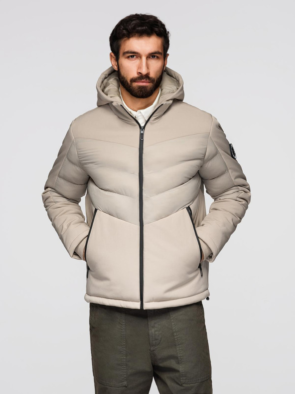 Ombre Clothing Moška prešita jakna z visokim ovratnikom bež barve Ombre Clothing