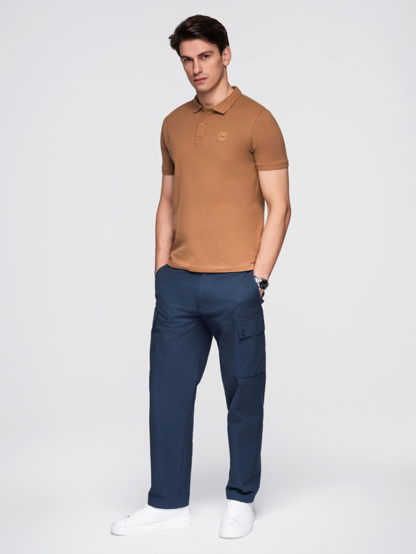 Ombre Clothing Rjava moška osnovna polo majica Ombre Clothing