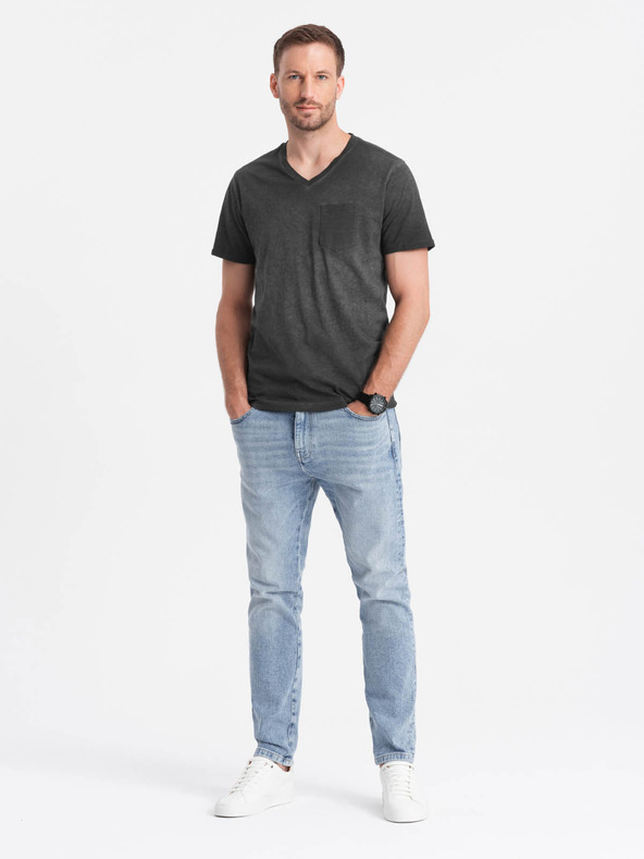 Ombre Clothing Črna moška črtasta majica Ombre Clothing