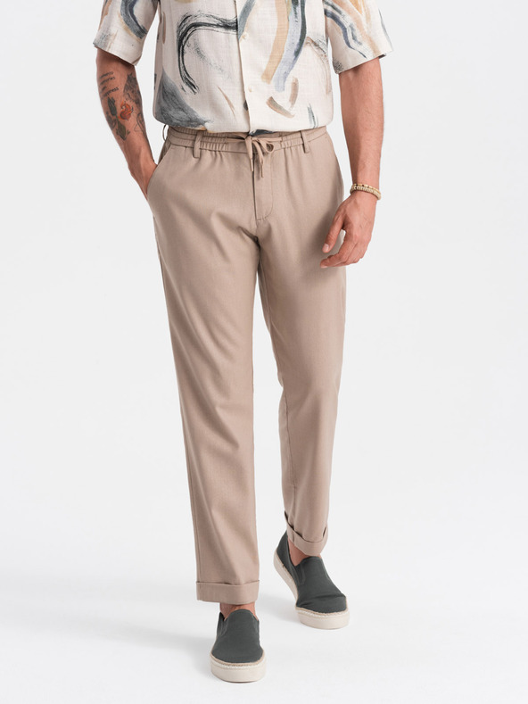 Ombre Clothing Svetlo rjave moške hlače chino s platnom Ombre Clothing