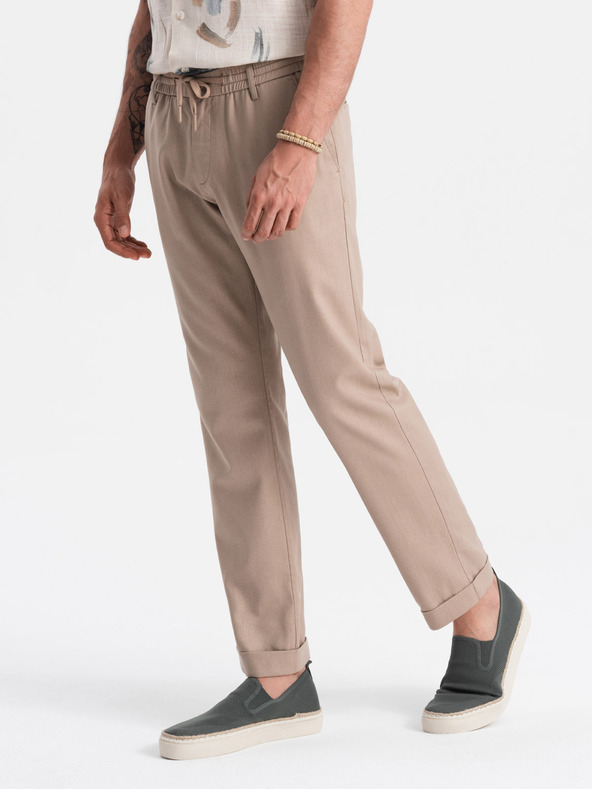 Ombre Clothing Svetlo rjave moške hlače chino s platnom Ombre Clothing